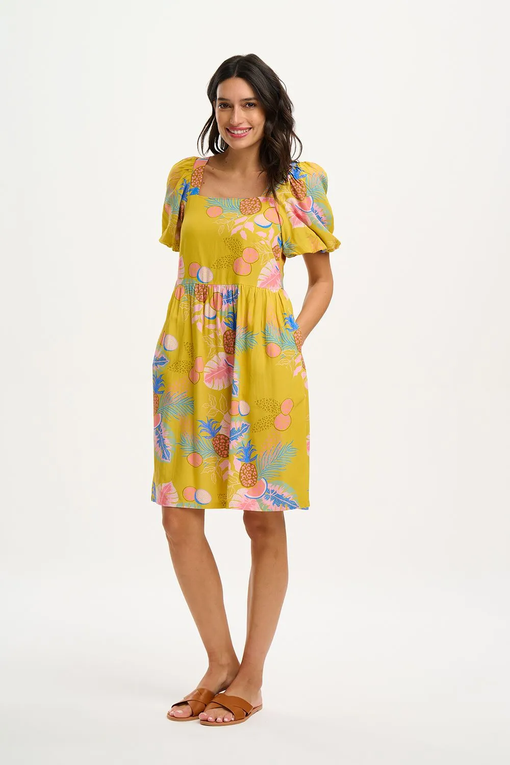 Sugarhill Brighton Lilou Yellow Tropical Fruits Short Dress