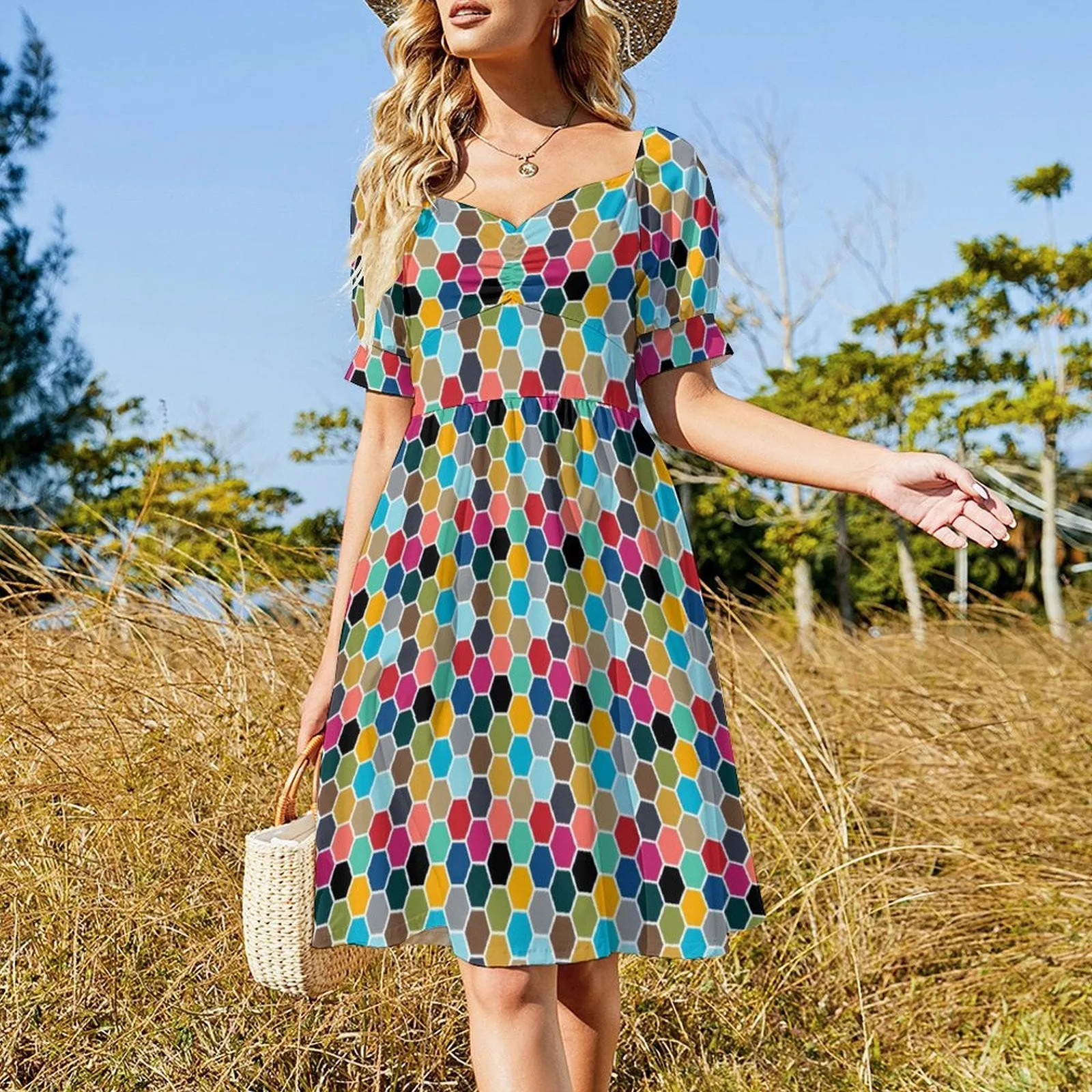 Sweetheart Neck Puff Sleeve Mini Dress (B271) Dress