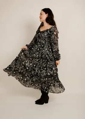 Tatiana Midi Dress - Black Floral