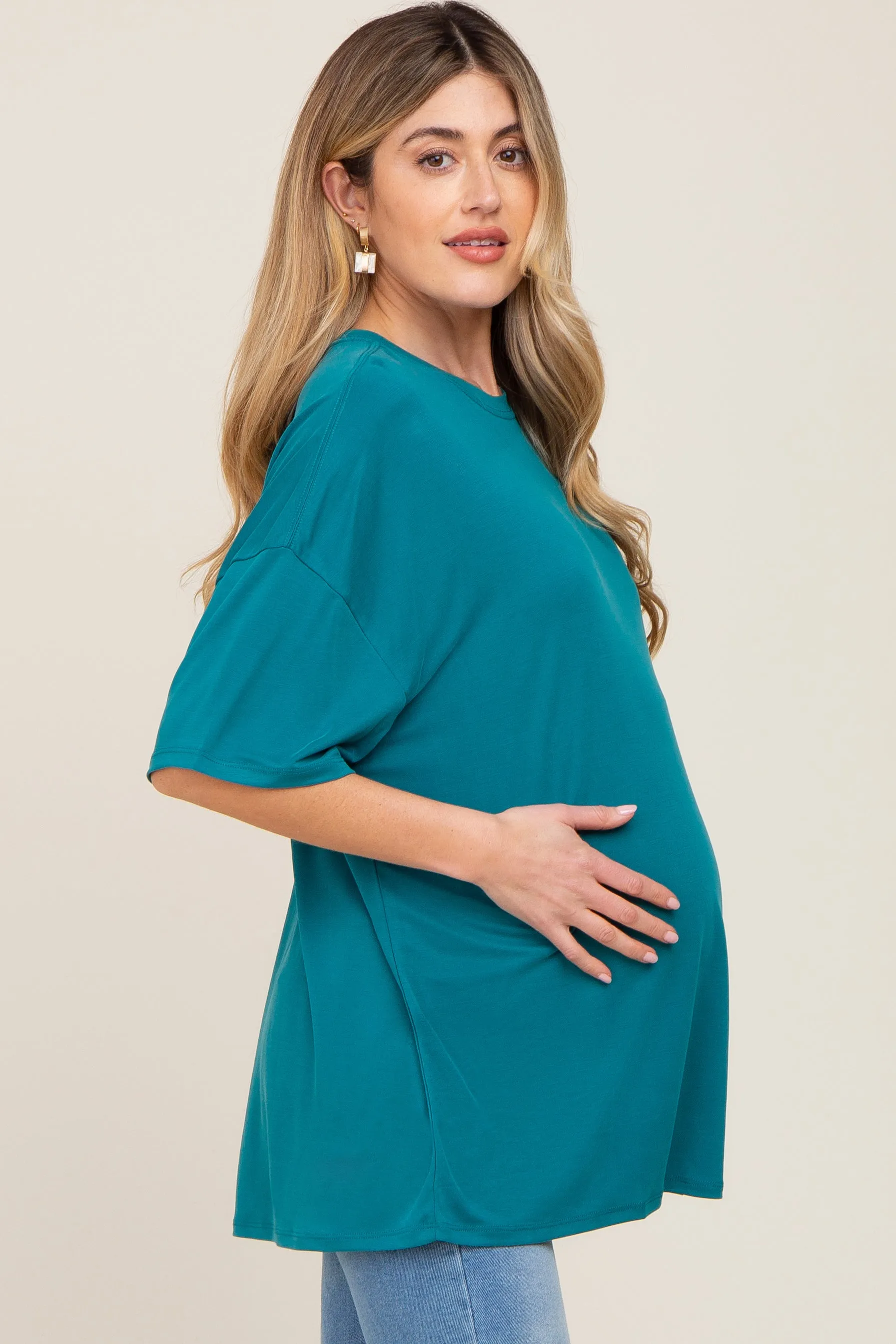 Teal Basic Oversized Maternity T-Shirt