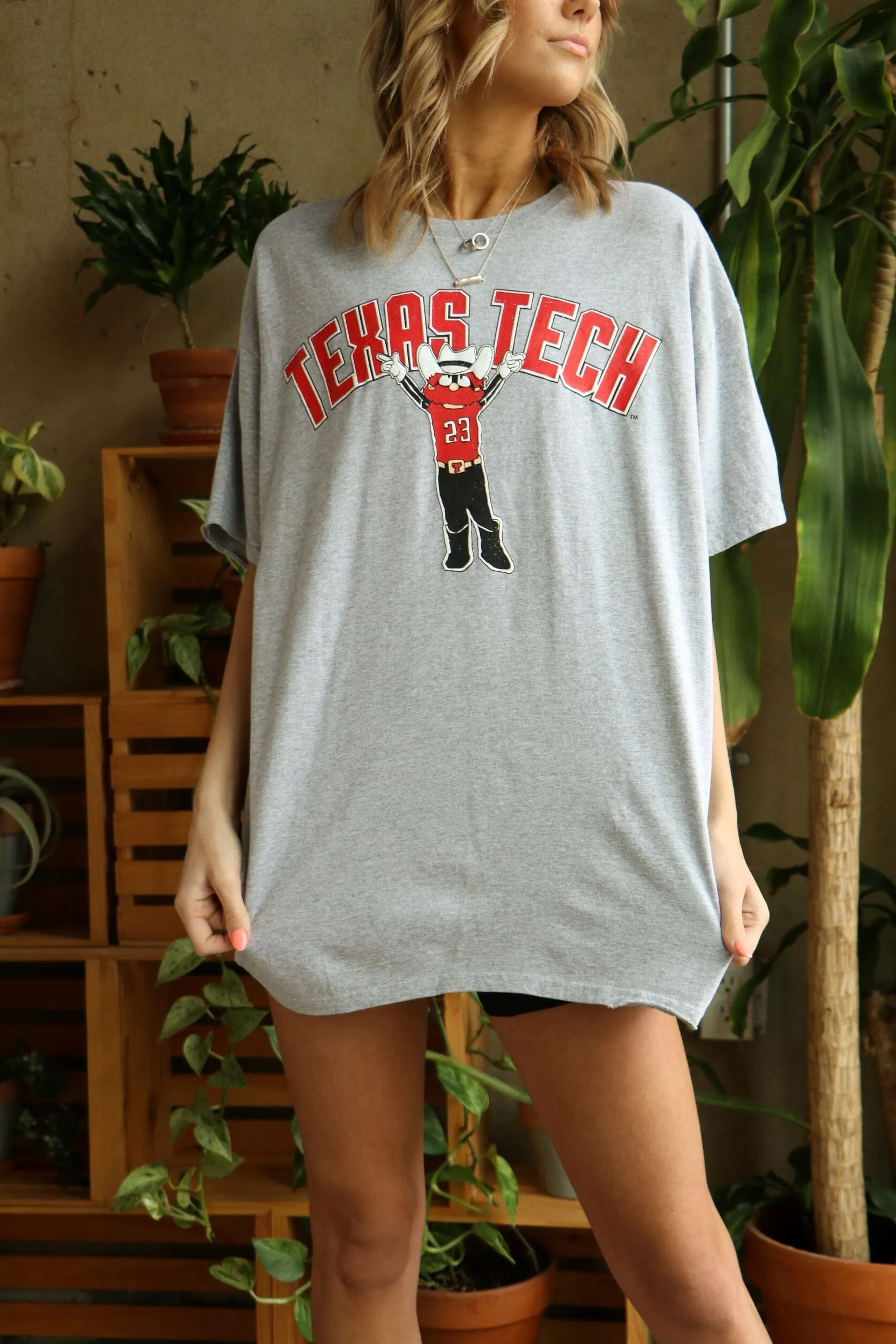 Texas Tech Cartoon Mascot Puff Ink Gray Thrifted Tee