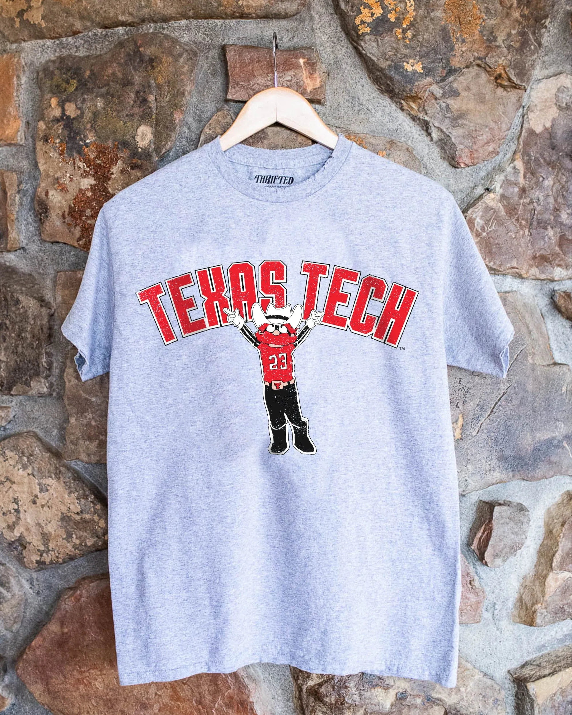 Texas Tech Cartoon Mascot Puff Ink Gray Thrifted Tee