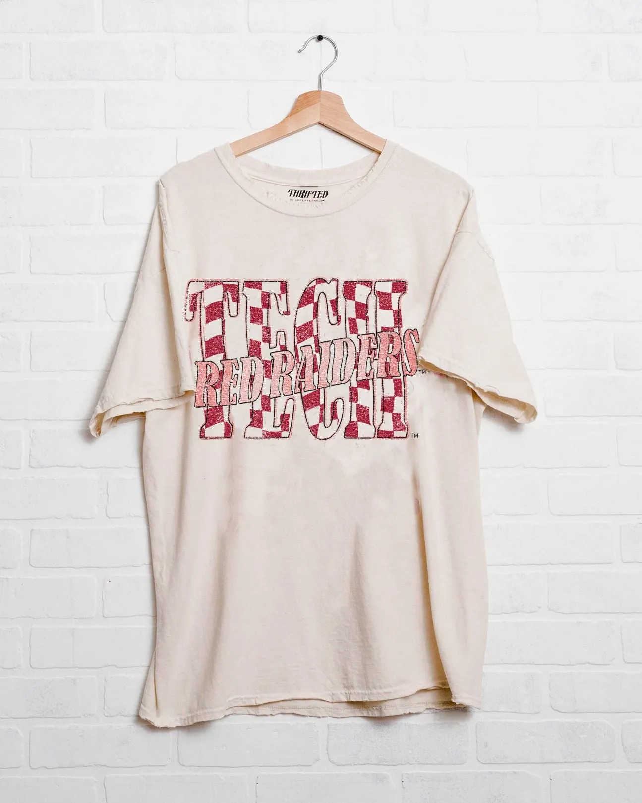 Texas Tech Twisted Check Off White Thrifted Tee