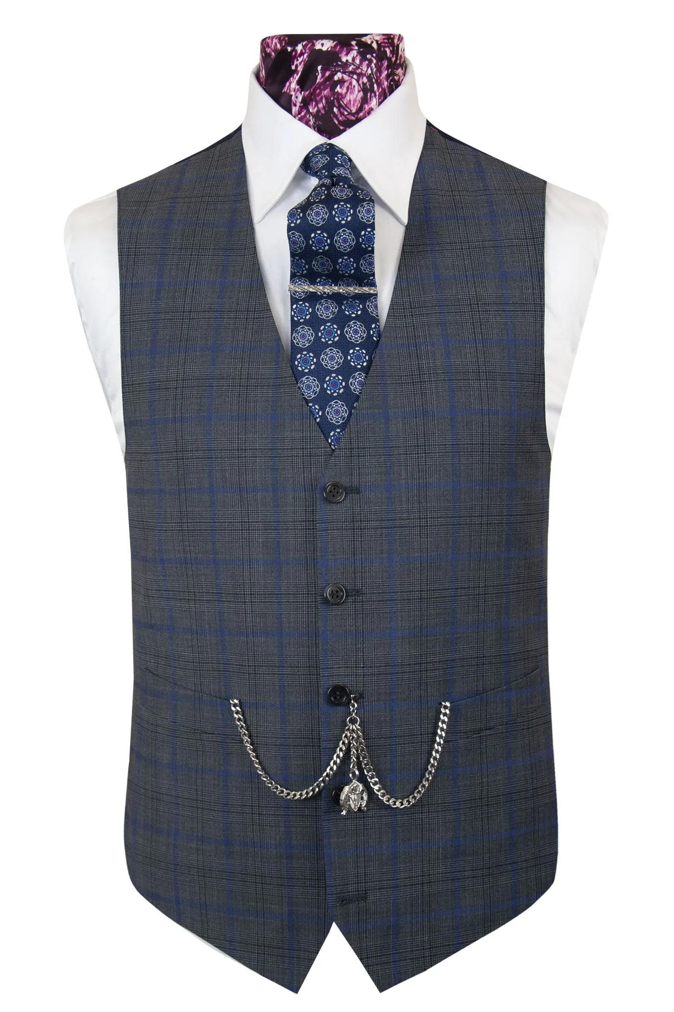 The Hemingway Pewter Grey Suit with Blue and Black Over Check