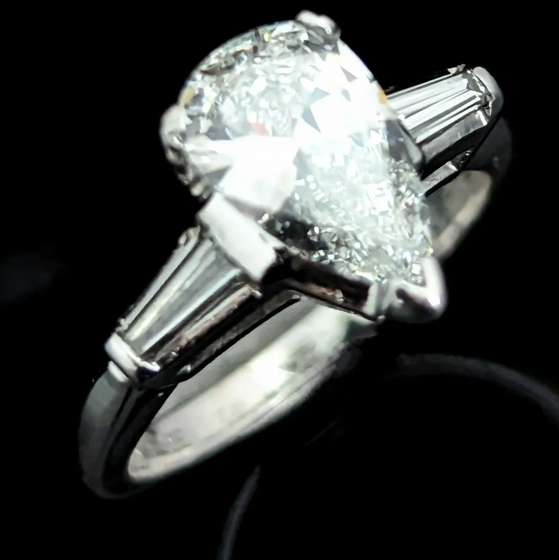 The Mistwood - 1950s GIA Pear Cut Diamond Platinum Engagement Ring