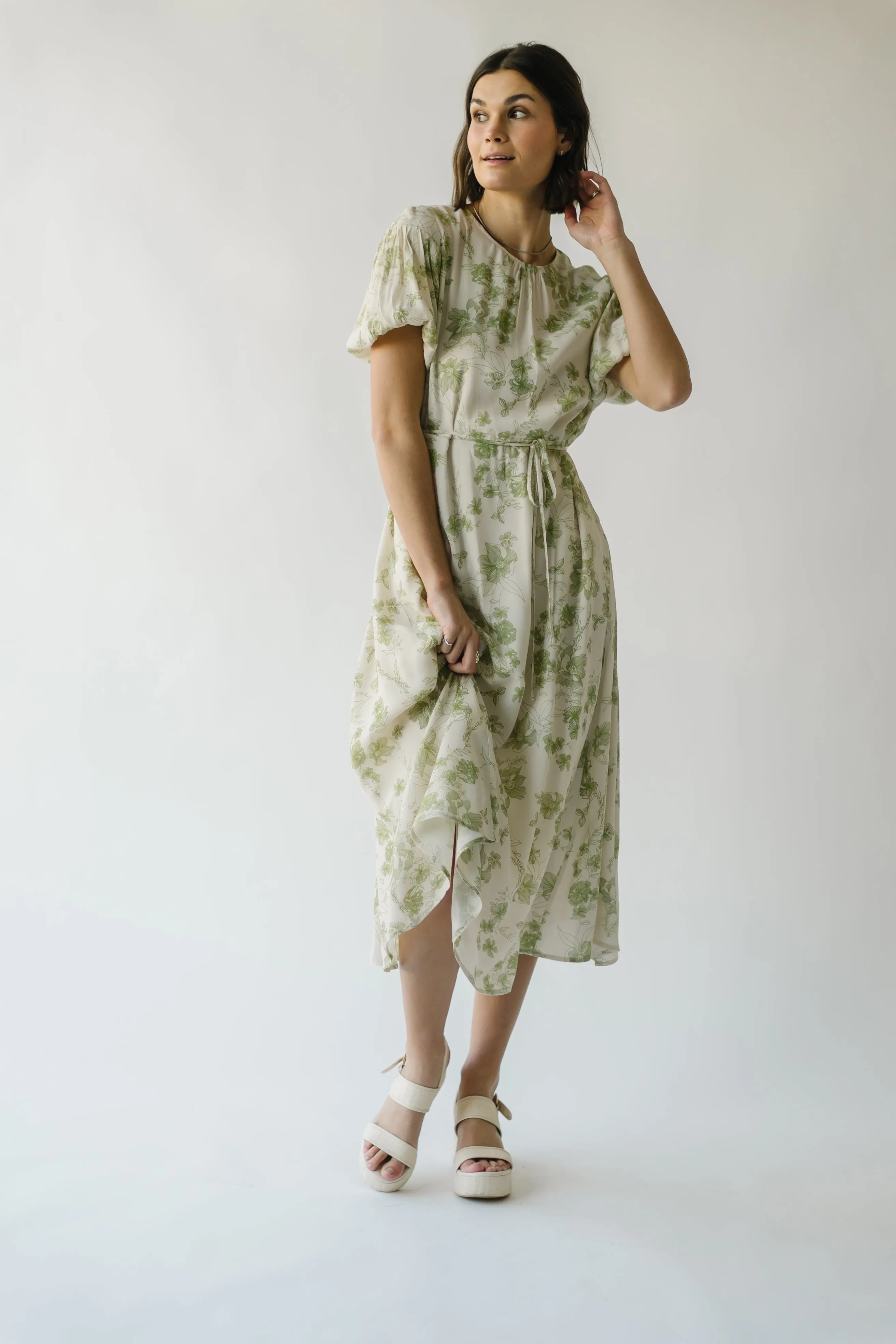 The Sevren Puff Sleeve Floral Dress in Cream Multi