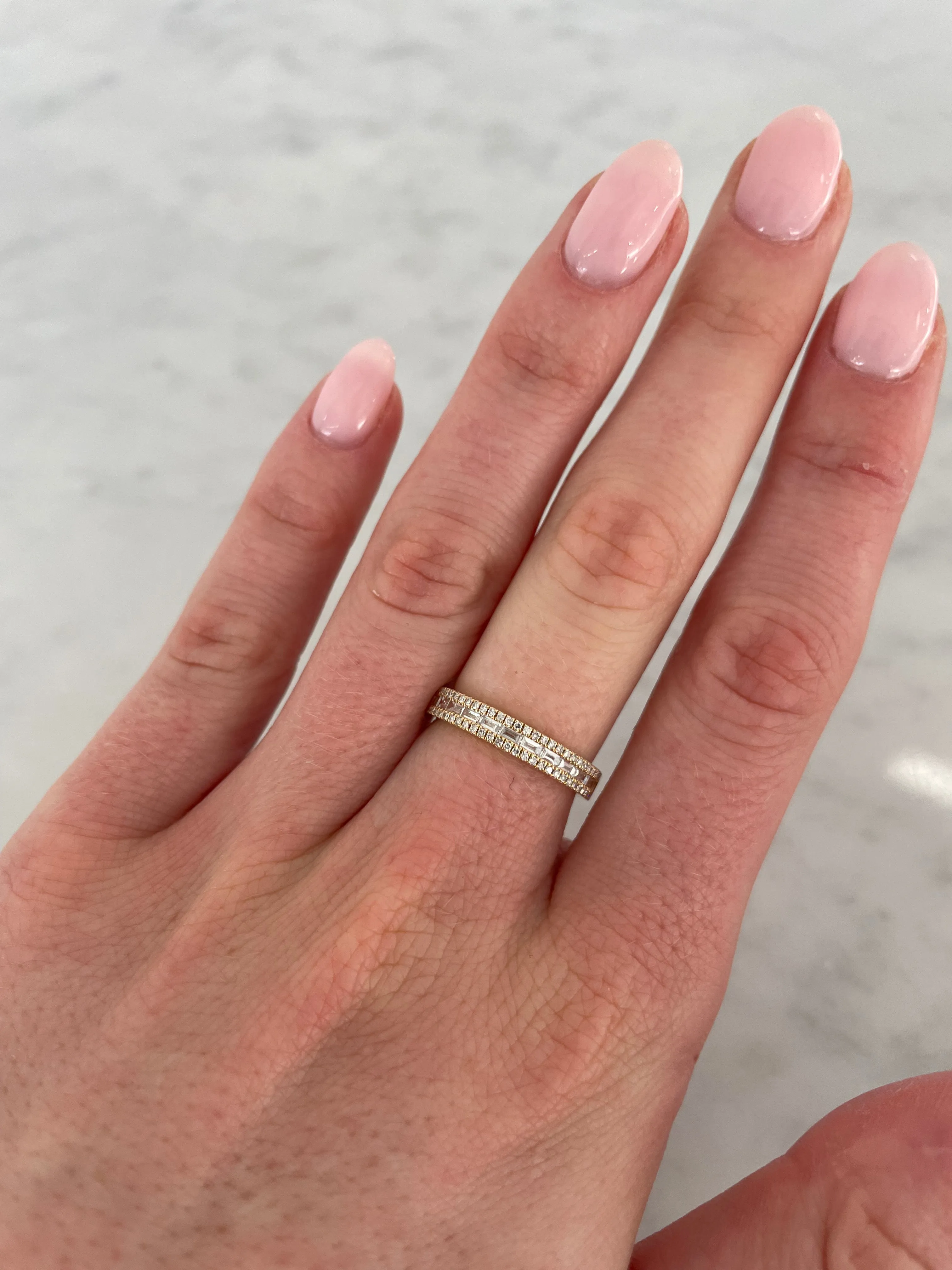 Thin Diamond Border Baguette Ring