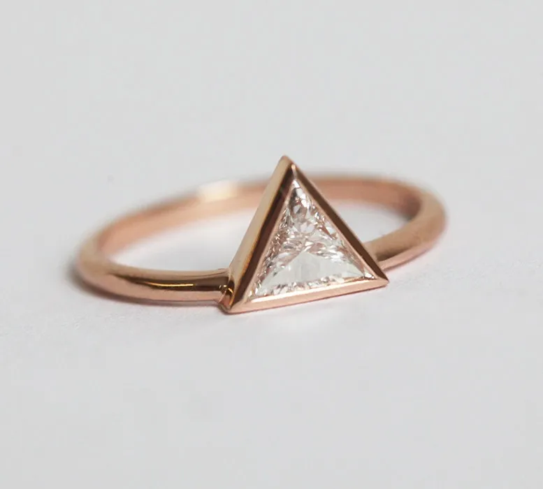 Triangle Diamond Ring, Triangle Engagement Ring In Rose Gold