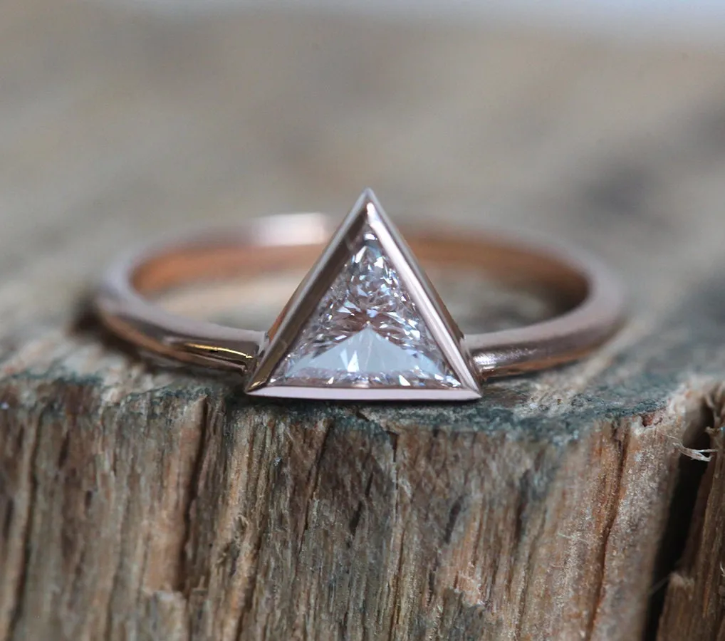 Triangle Diamond Ring, Triangle Engagement Ring In Rose Gold