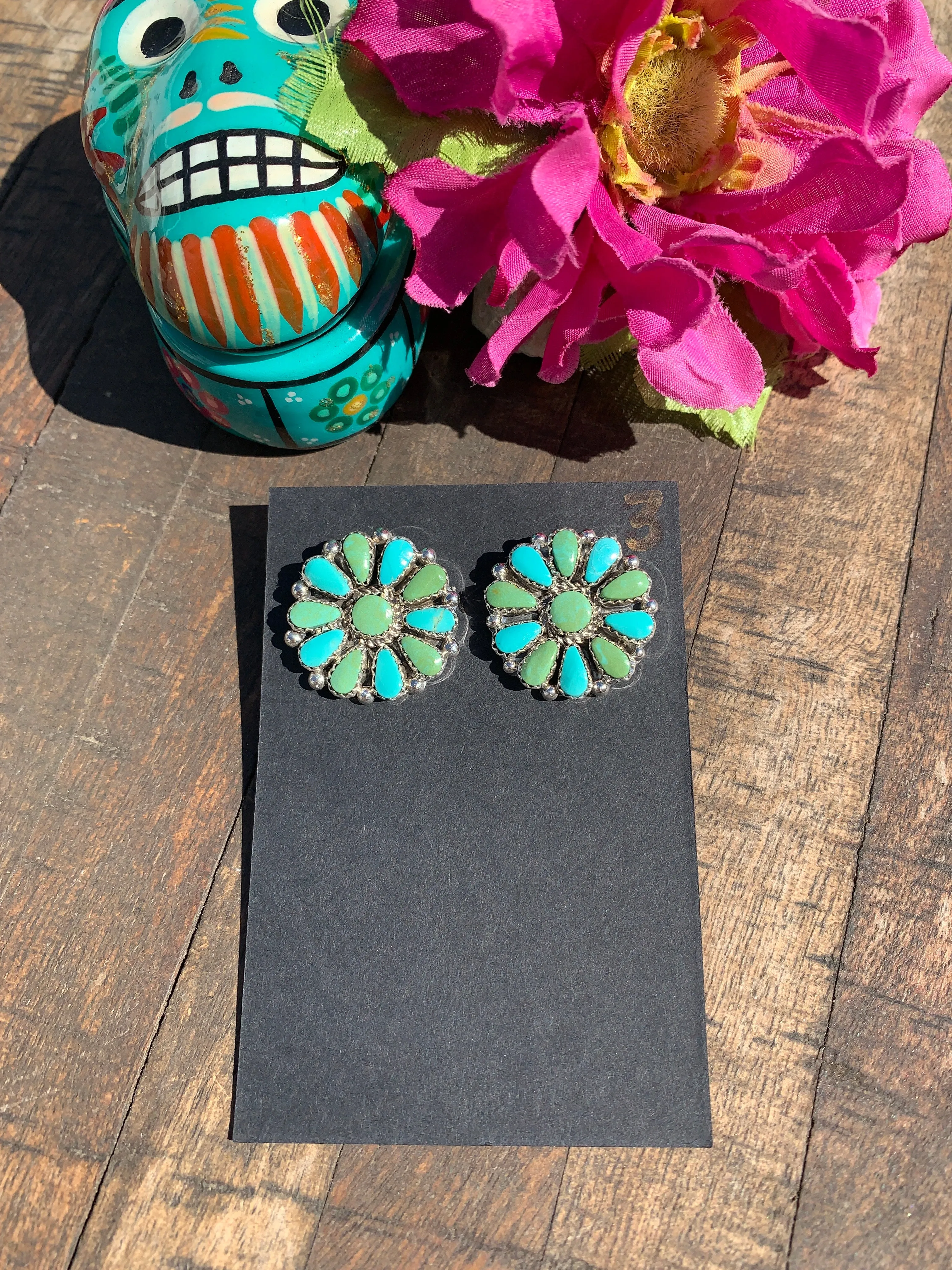 Turquoise Flower Cluster Earrings #3