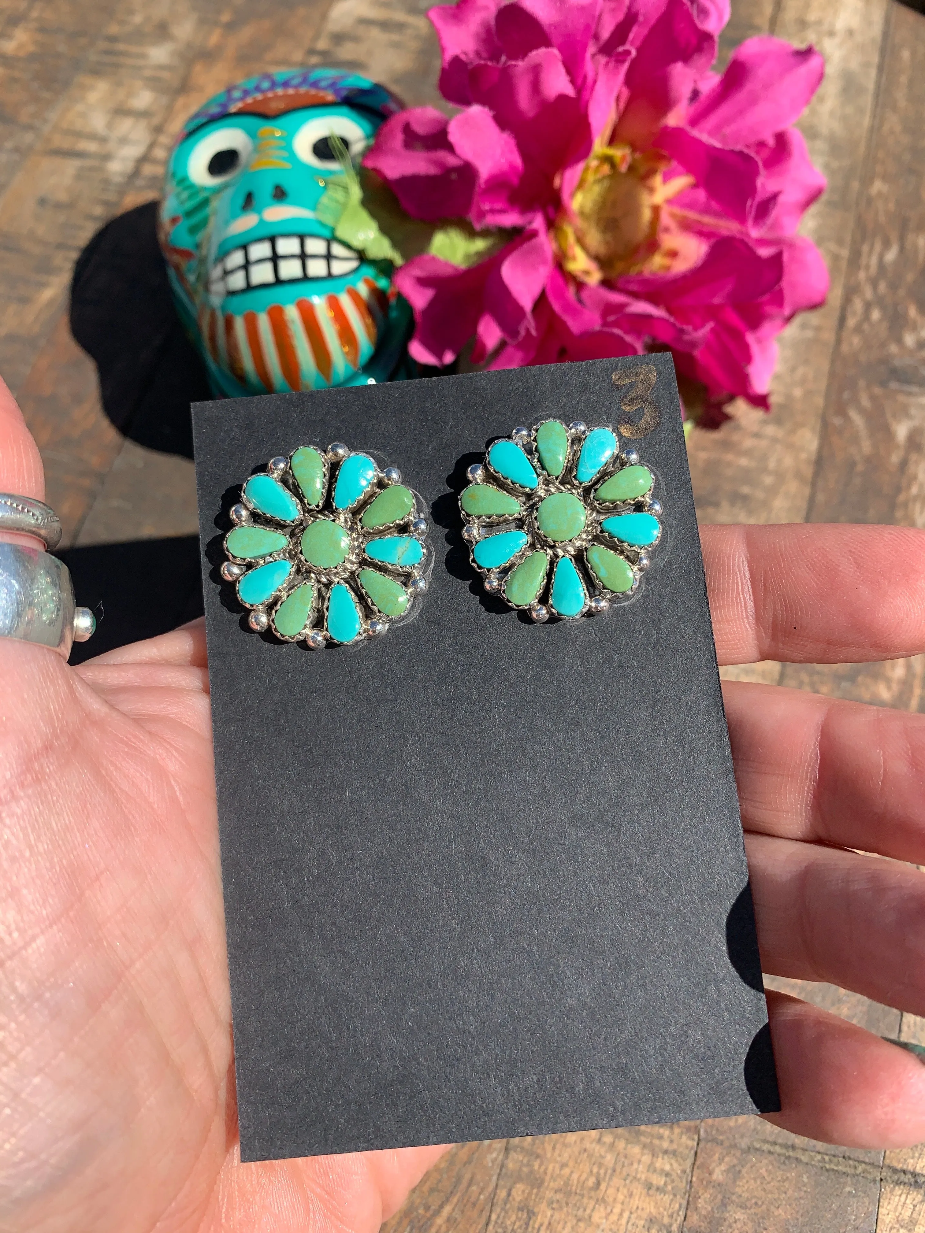 Turquoise Flower Cluster Earrings #3