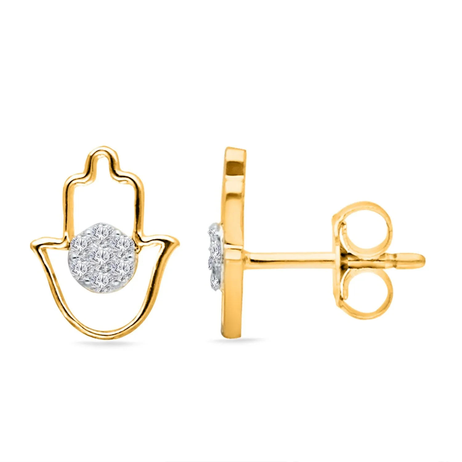 Two Tone Gold Diamond Hamsa Earrings