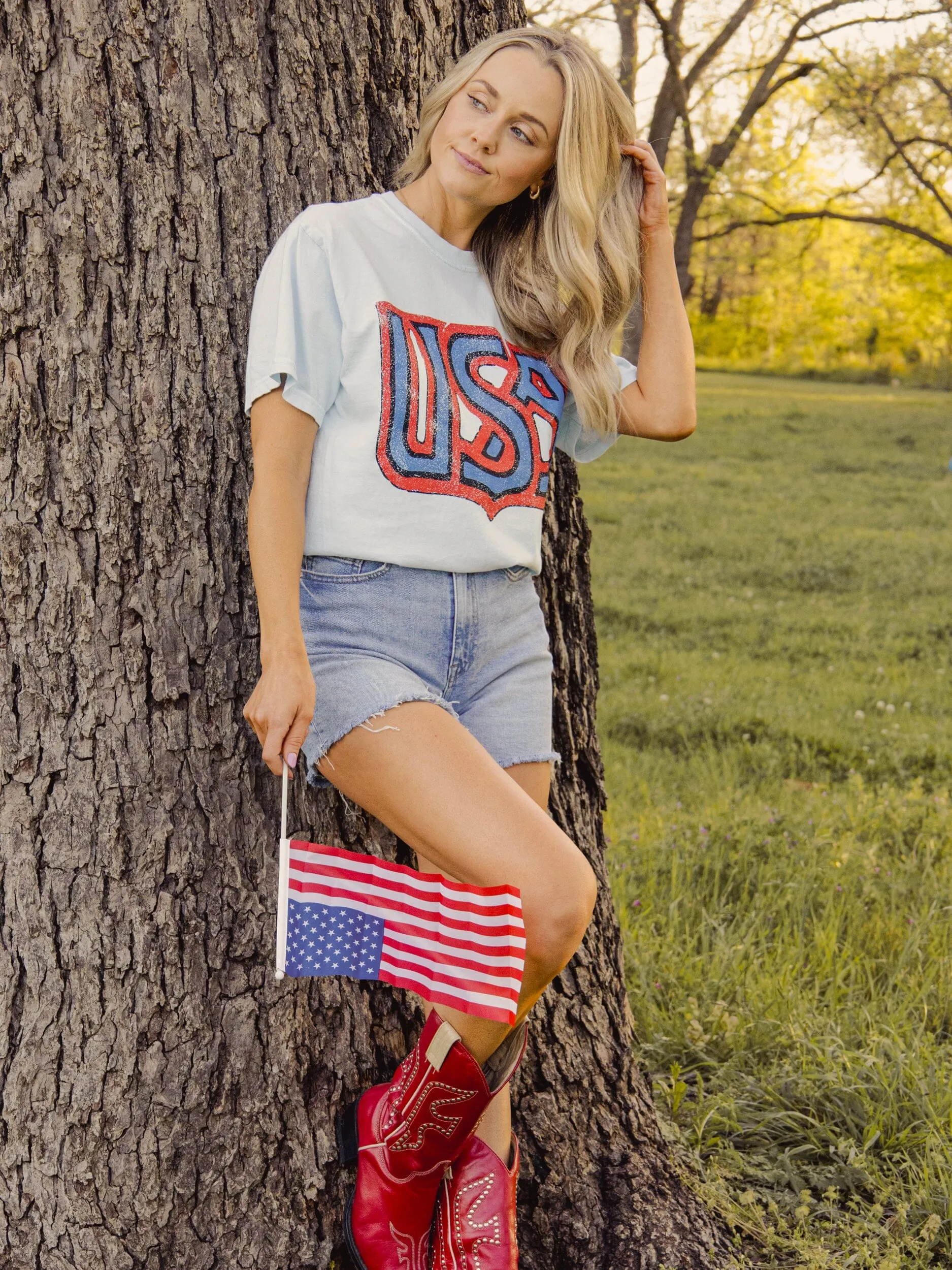 USA Monogram Chambray Blue Tee