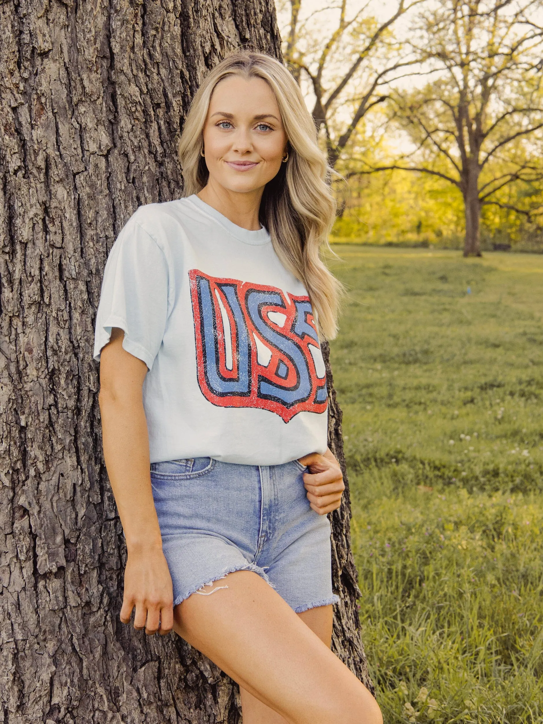 USA Monogram Chambray Blue Tee