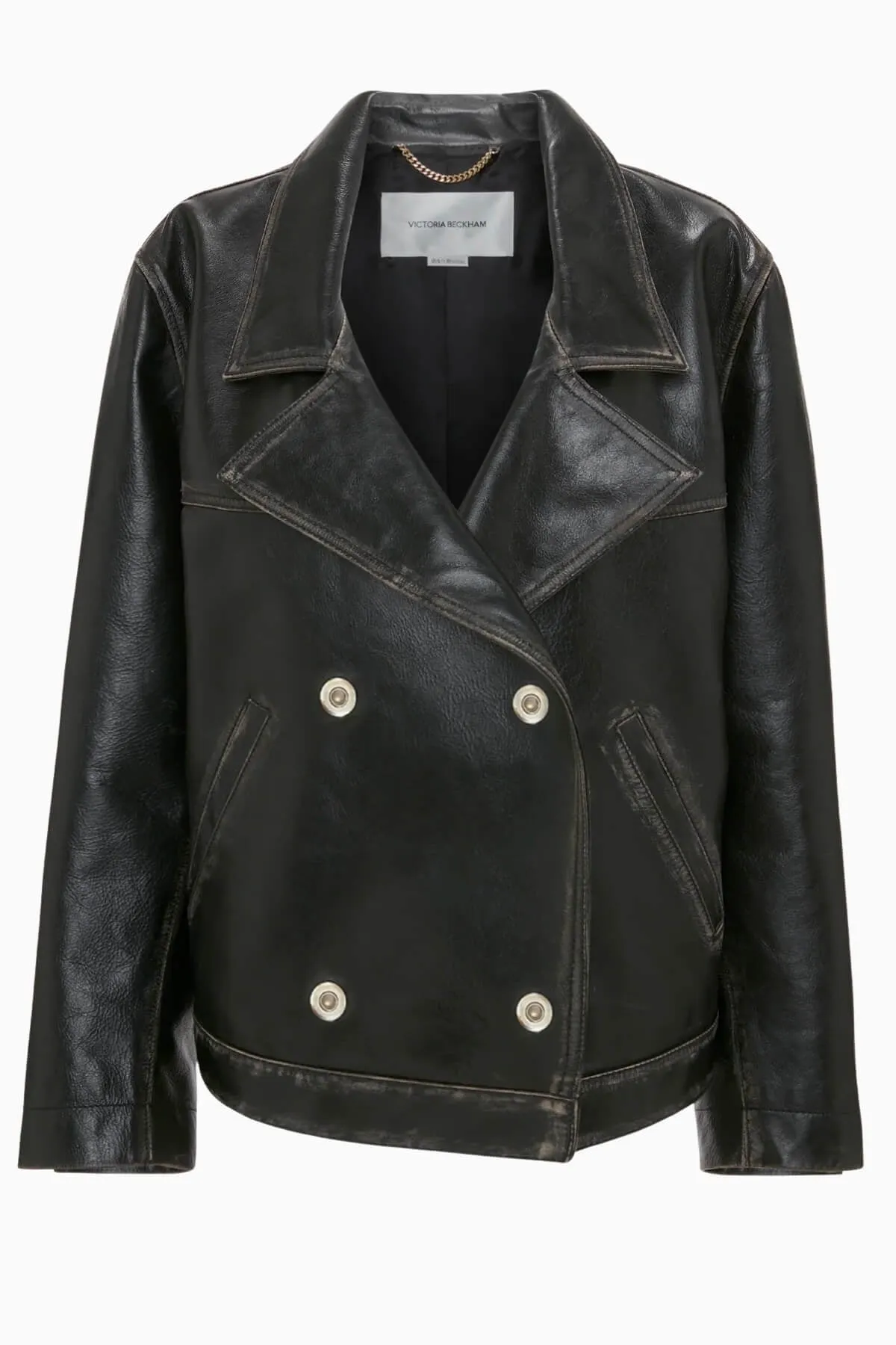 Victoria Beckham Oversized Leather Jacket - Black/ Taupe