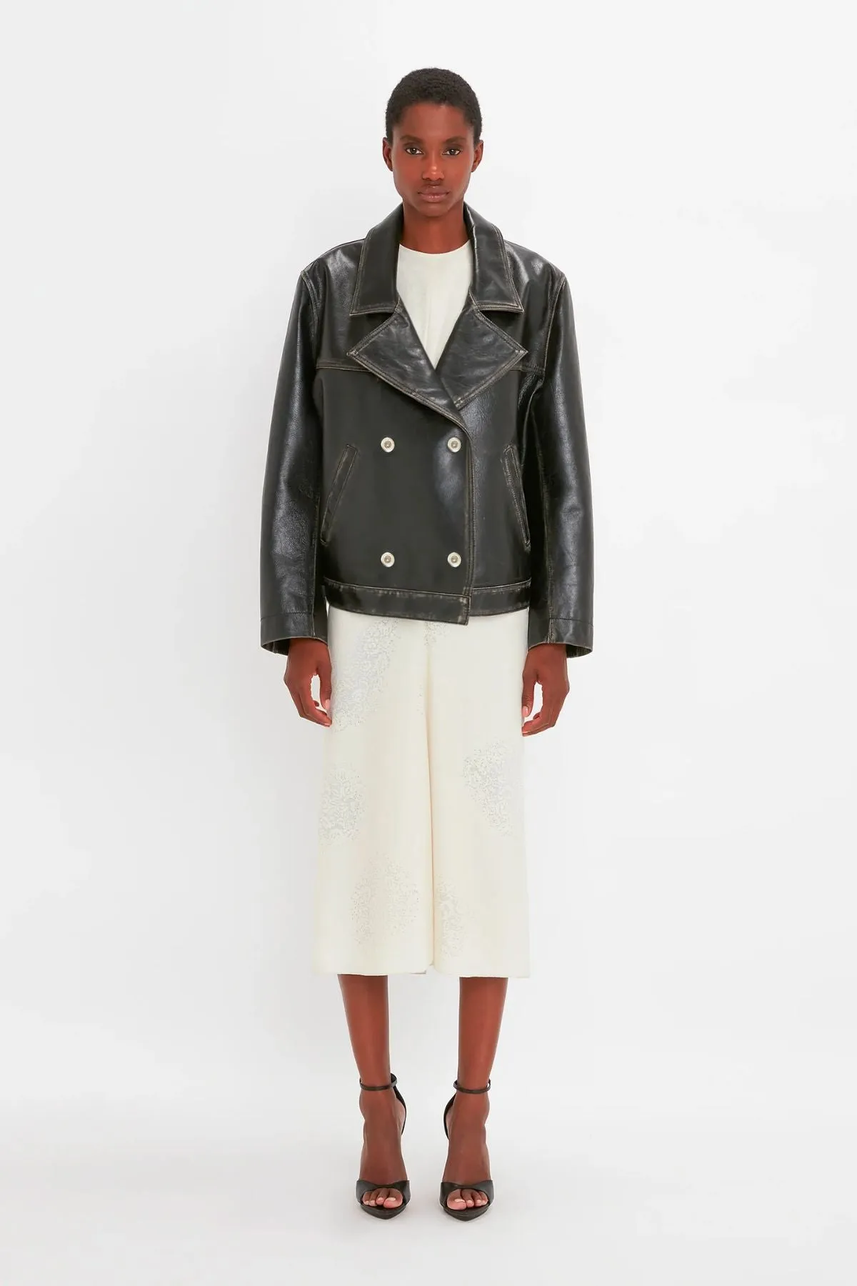 Victoria Beckham Oversized Leather Jacket - Black/ Taupe