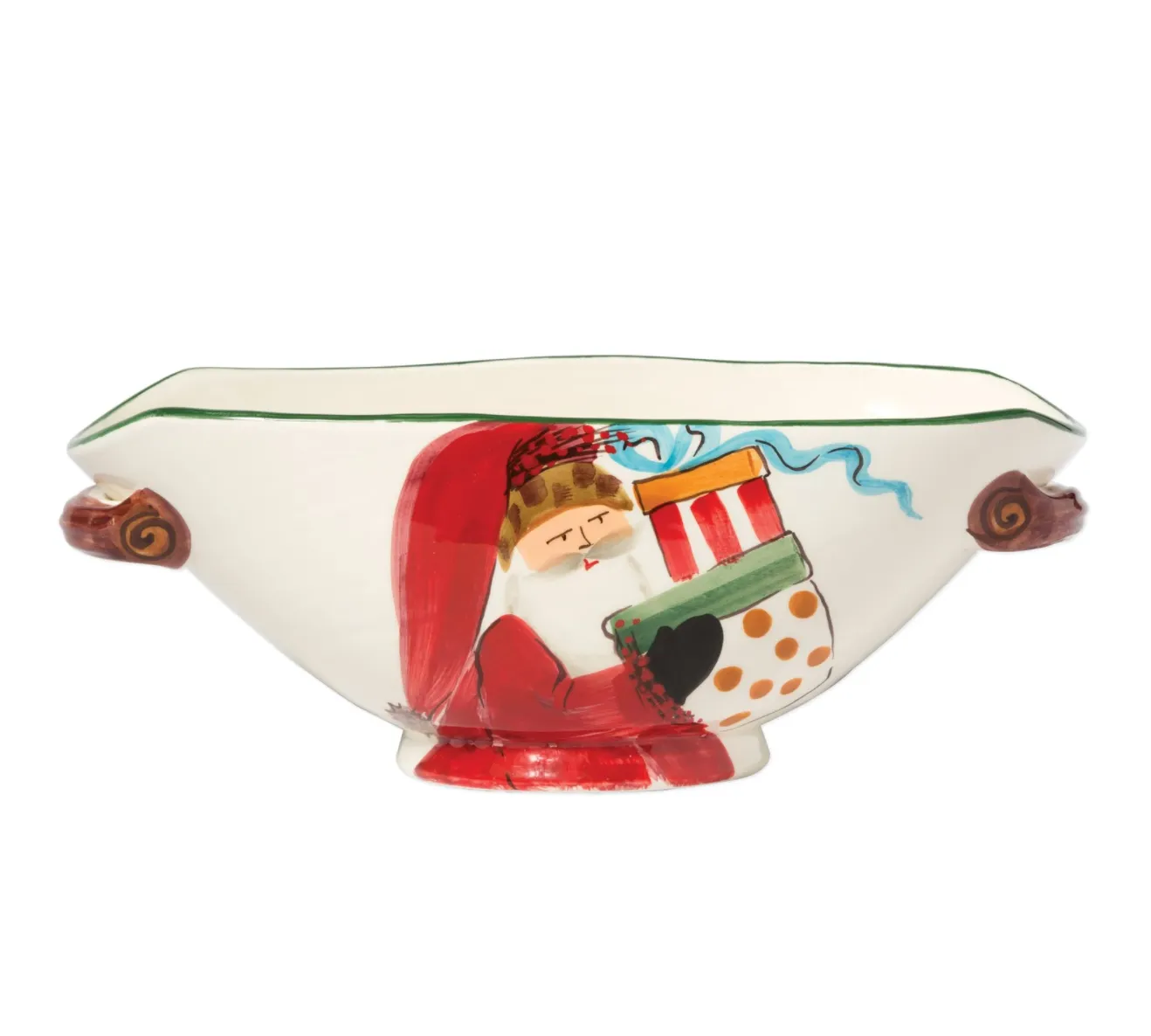 VIETRI Old St. Nick Handled Oval Bowl w/ Presents