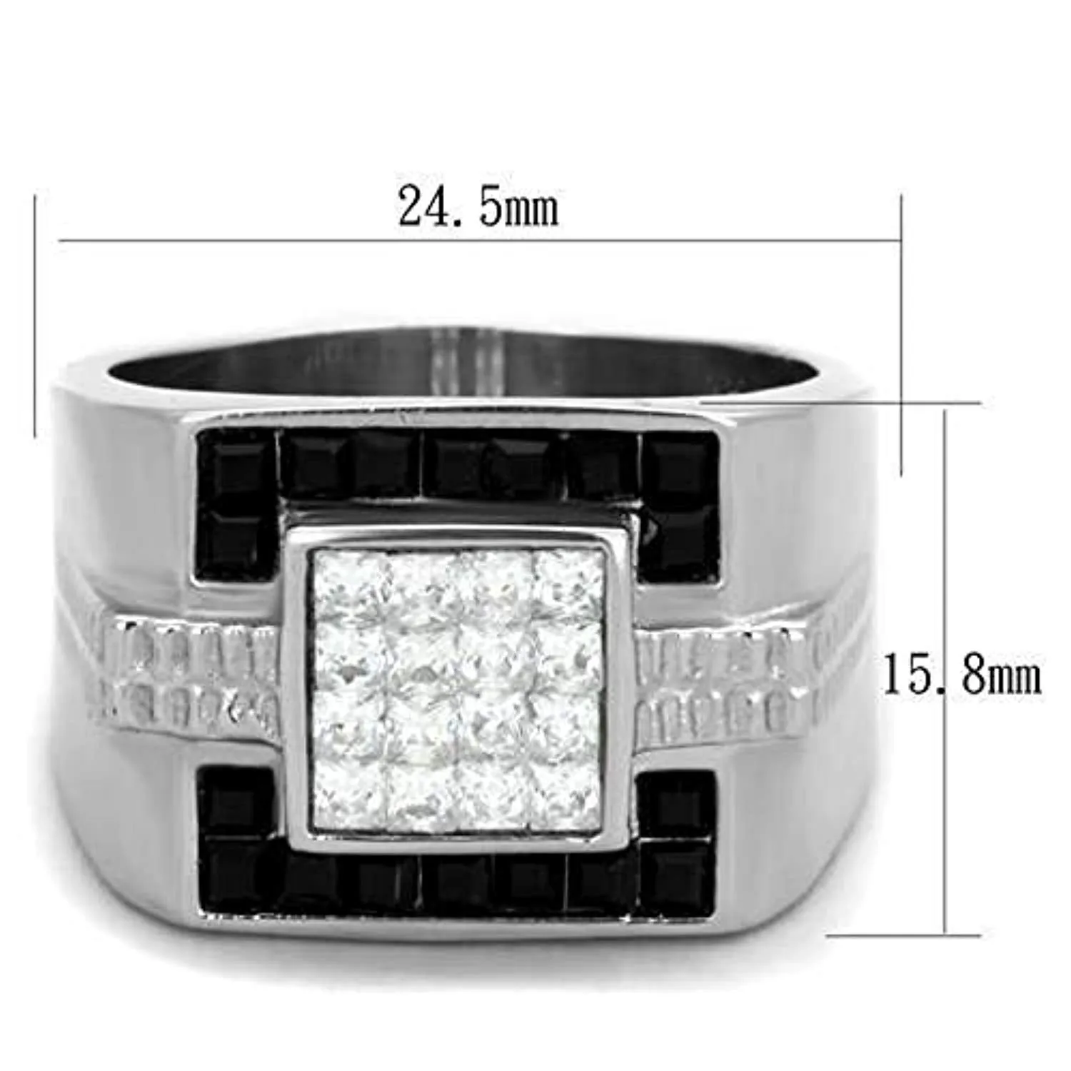 WildKlass Stainless Steel Ring High Polished (no Plating) Men Top Grade Crystal Jet