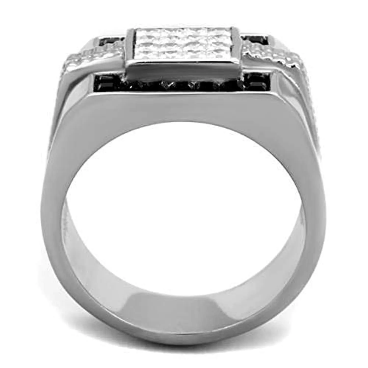 WildKlass Stainless Steel Ring High Polished (no Plating) Men Top Grade Crystal Jet