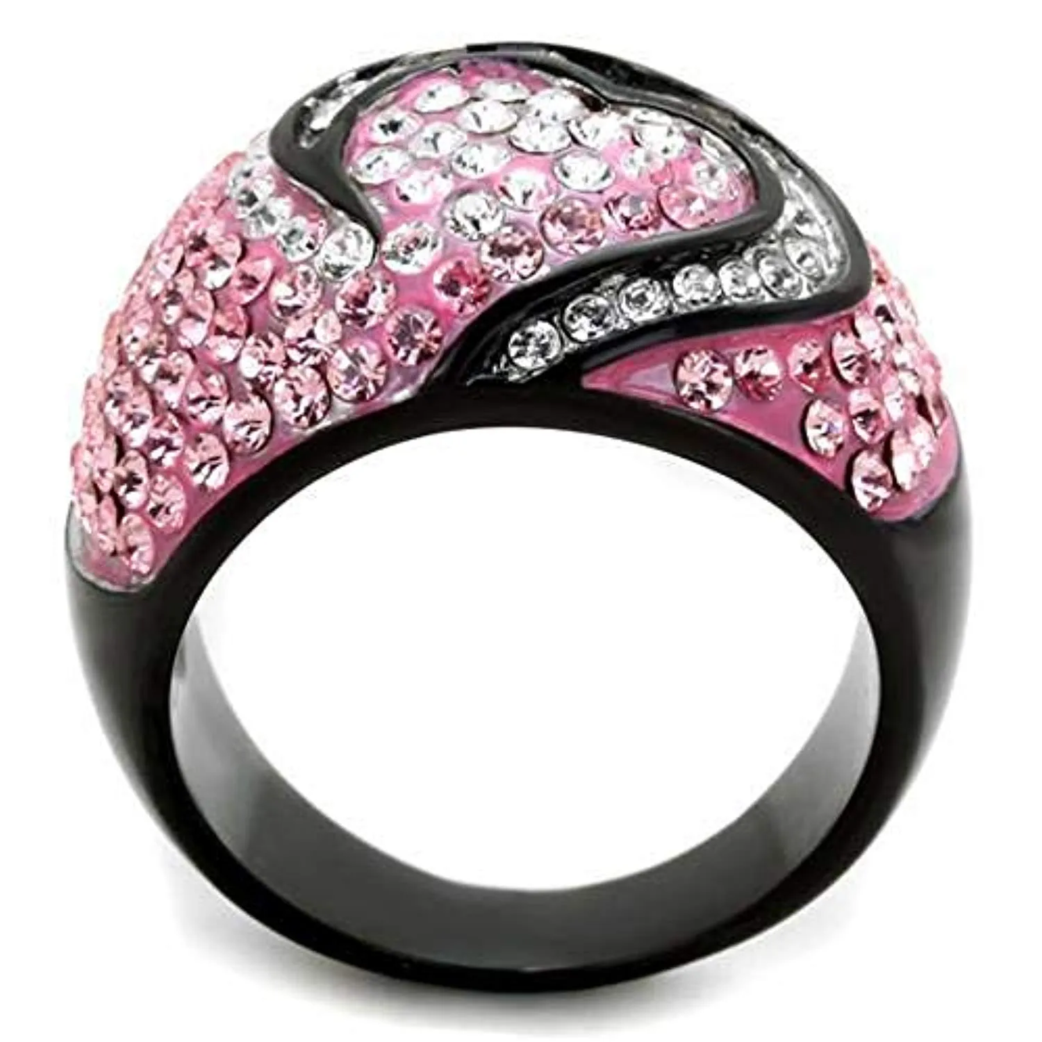 WildKlass Stainless Steel Ring Two-Tone IP Black Women Top Grade Crystal Light Rose