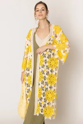 Yellow Flower Crochet Cardigan