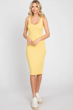 Yellow Rib Knit Basic Sleeveless Dress